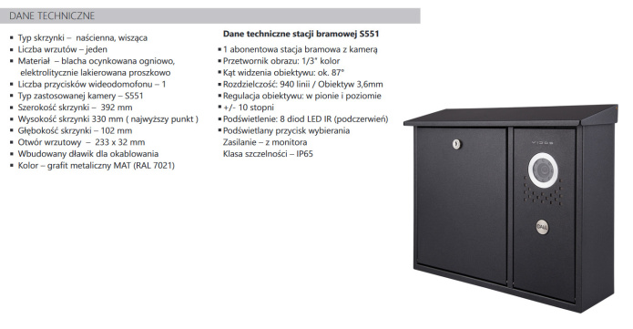 Vidos S551-SKN Skrzynka na listy z wideodomofonemem